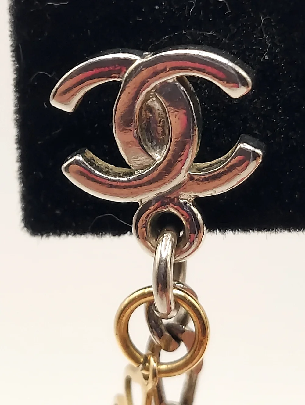 Chanel CC Clover and Heart Dangle Pierced Earrings Gold Silver VGC